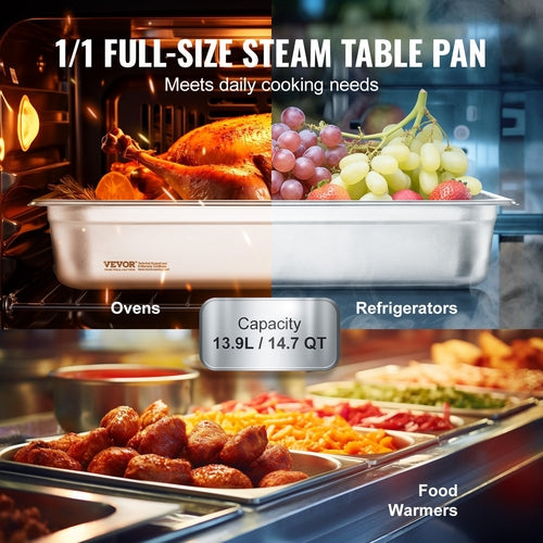 4 Pack Hotel Pans, Full Size Anti-Jam Steam Pan with Lid, 0.8mm Thick