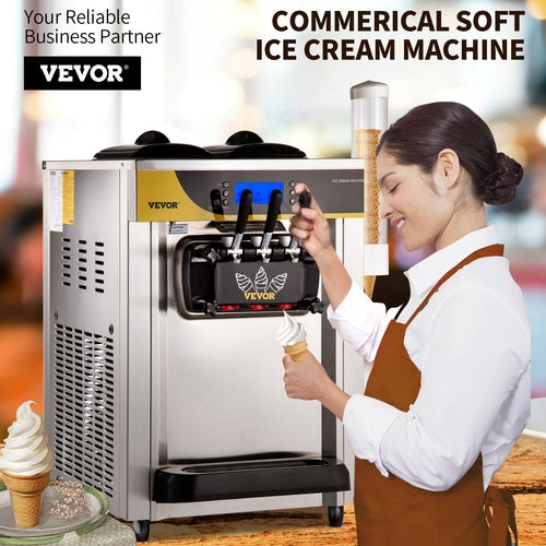 Commercial Ice Cream Maker, 22-30L/H Yield, Countertop Soft Serve