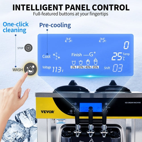 Commercial Ice Cream Maker, 22-30L/H Yield, Countertop Soft Serve